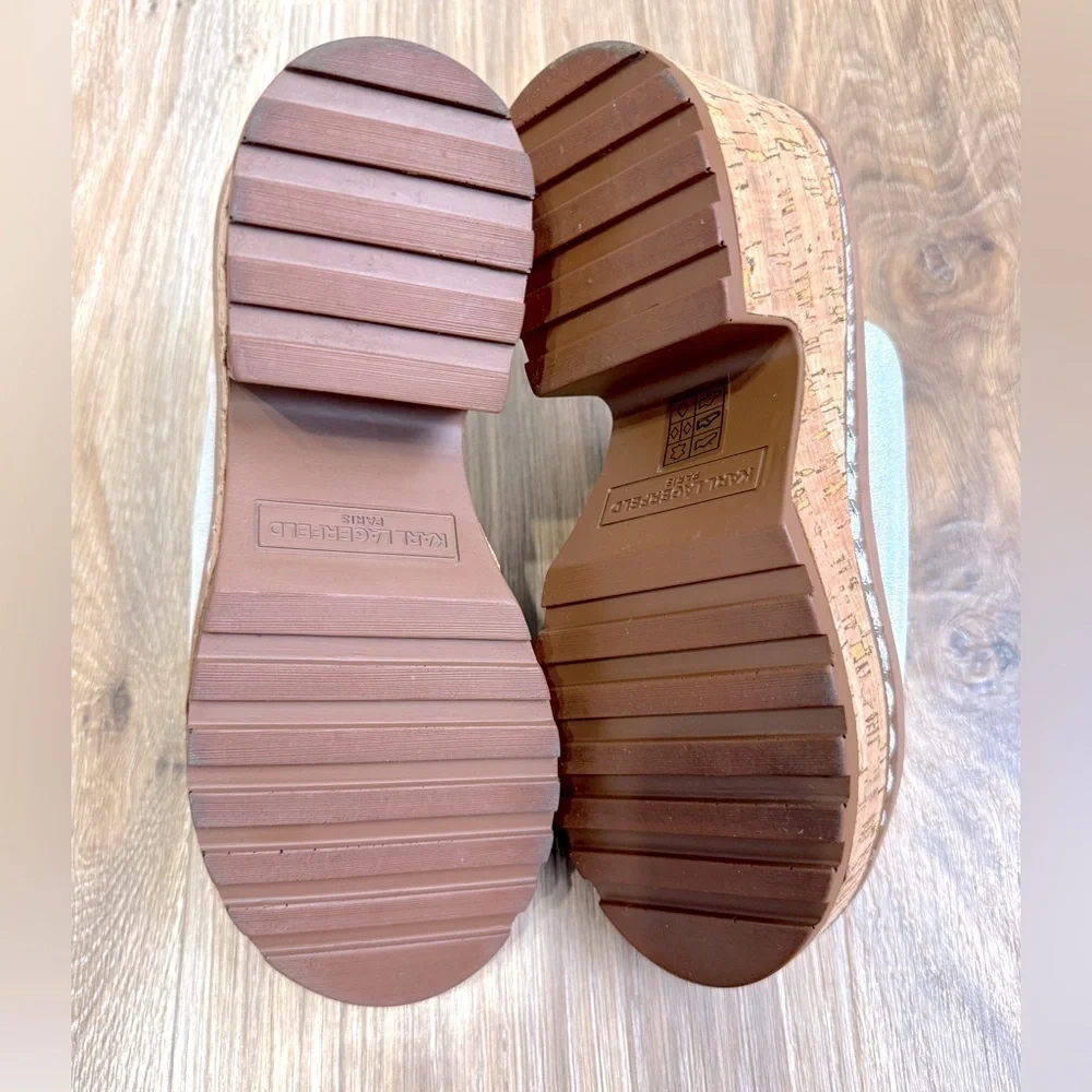 KARL LAGERFELD Women's Carita Iridescent Wedge Sandal Platform Size 7.5M - LNC